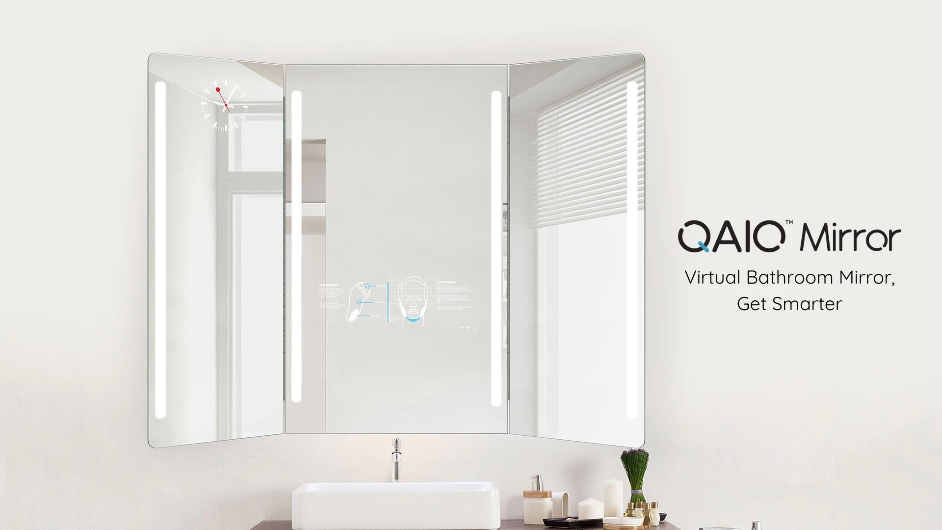 Trifold bathroom mirror TV showcasing high-tech features and sleek design in Ajman.