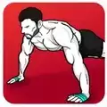 Logo of Home Workout No Equipment shows a man in a push-up gesture with a red background.