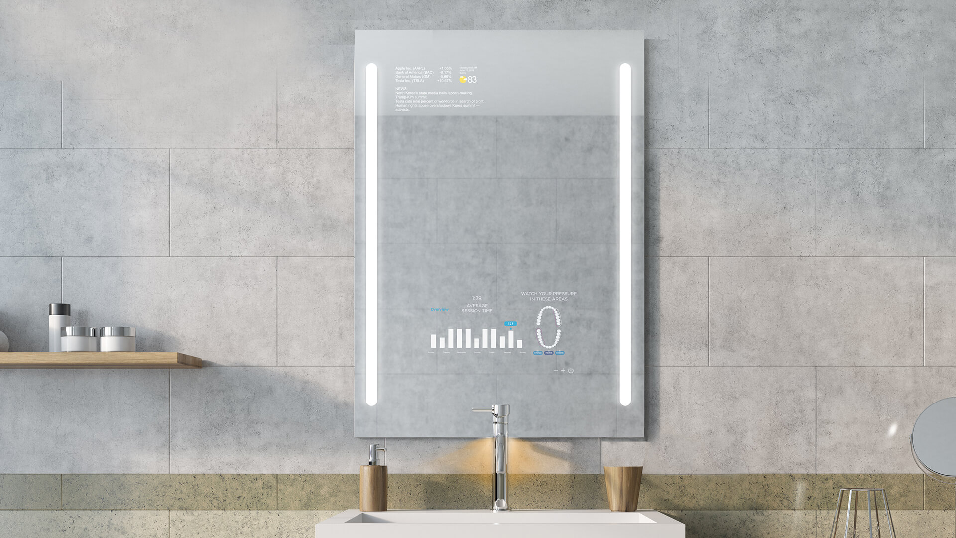 Single sink smart mirror for bathrooms